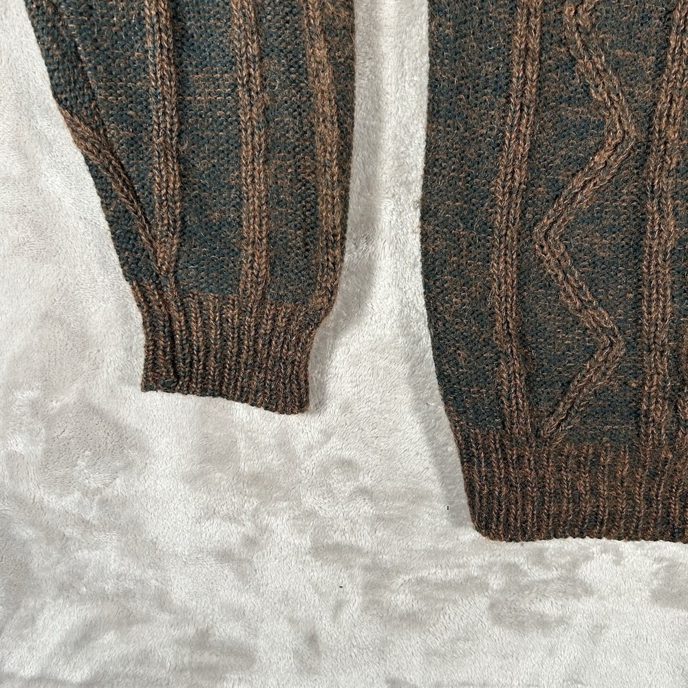 VTG Jordache Cable Knit Sweater Mens M Brown Mohair Wool Coogi-Style 3D Textured - Picture 5 of 15